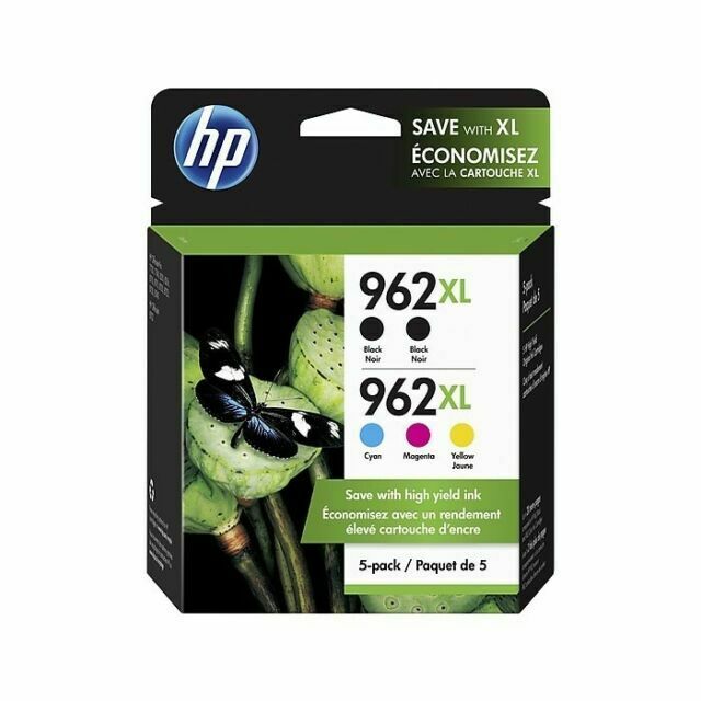 HP 962XL Twin Black, Cyan/Magenta/Yellow Ink Cartridges, High Yield, 5/Pack 6ZA57AN